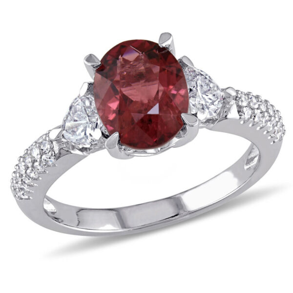 Amour 0.67 CT Round and Heart Diamonds TW And 2 CT TGW Pink Tourmaline-CN Fashion Ring 14k White Gold GH SI