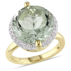 Amour 1/4 CT Diamond TW And 9.6 CT TGW Green Amethyst Fashion Ring 14k Yellow Gold GH SI