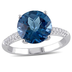 Amour 1/5 CT Diamond TW And 4 3/5 CT TGW Blue Topaz - London Fashion Ring 14k White Gold GH SI