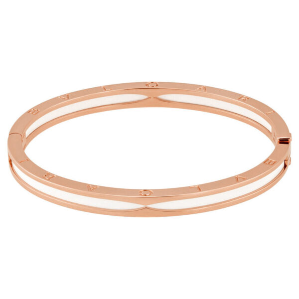 Bvlgati B.zero1 Pink Gold And White Ceramic Bangle Bracelet