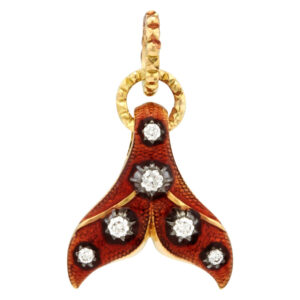 Gucci 18k Yellow Gold Diamond And Red Enamel Charm