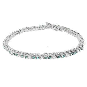 Haus of Brilliance 14K White Gold 4 5/8ct.TDW White And Treated Blue Diamond Tennis Bracelet (H-I,I1-I2)