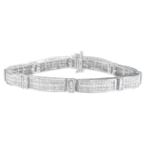 Haus of Brilliance 14K White Gold 7ct TDW Princess and Baguette Cut Diamond Beaded Bracelet (H-I,I1-I2)