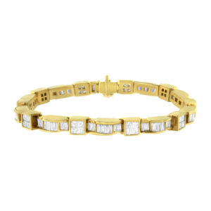 Haus of Brilliance 14K Yellow Gold 7ct. TDW Princess and Baguette Cut Diamond Cube-Link Bracelet (G-H,VS1-VS2)