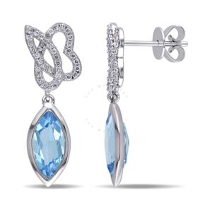 JoyJB 1/5 CT Diamond TW And 2 3/5 CT TGW Blue Topaz - Swiss Ear Pin Earrings 14k White Gold GH SI