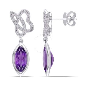 JoyJB 1/5 CT Diamond TW And 2 CT TGW Amethyst Ear Pin Earrings 14k White Gold GH SI