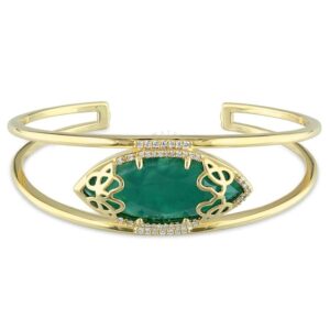 Julianna B Duchesse Green Onyx Diamond Yellow Gold-Plated Sterling Silver Bangle