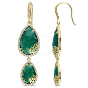 Julianna B Duchesse Green Onyx Diamond Yellow Gold-Plated Sterling Silver Dangle Earrings