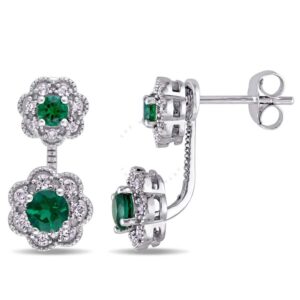 Laura Ashley 1/4 CT TW Diamond & 3/4 CT TGW Created Emerald stud Earrings