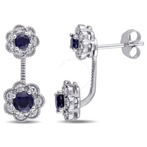 Laura Ashley 1/4 CT TW Diamond & 7/8 CT TGW Created Blue Sapphire Stud Flower 2-piece Earrings