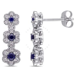 Laura Ashley 1/5 CT Diamond TW & 1/3 CT TGW Created Blue Sapphire 3-drop Stud Earrings