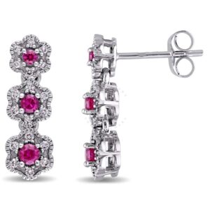 Laura Ashley 1/5 CT TW Diamond & 1/3 CT TGW Created Ruby Stud Earrings