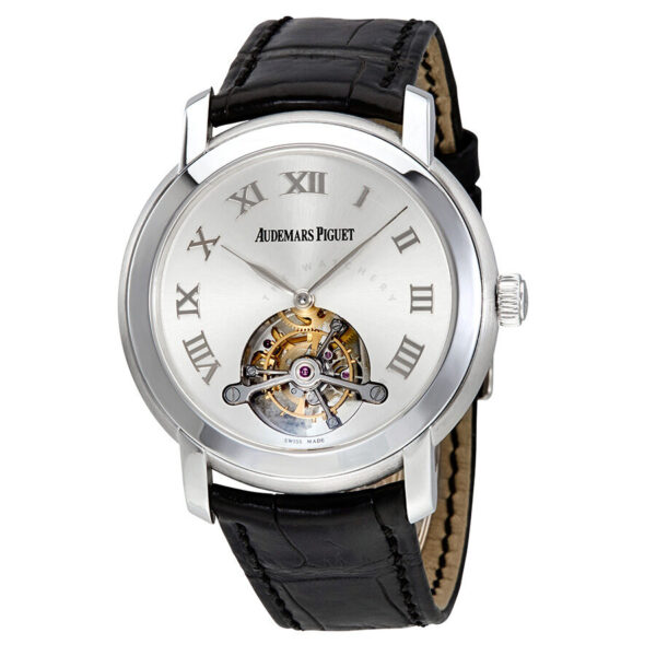 Men's Jules Audemars Crocodile Leather Silver dial with skeleton cut-out Dial Watch