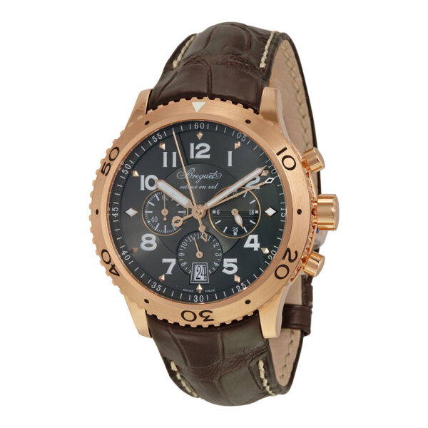 Men's Transatlantique Chronograph Crocodile Leather Ruthenium Dial Watch